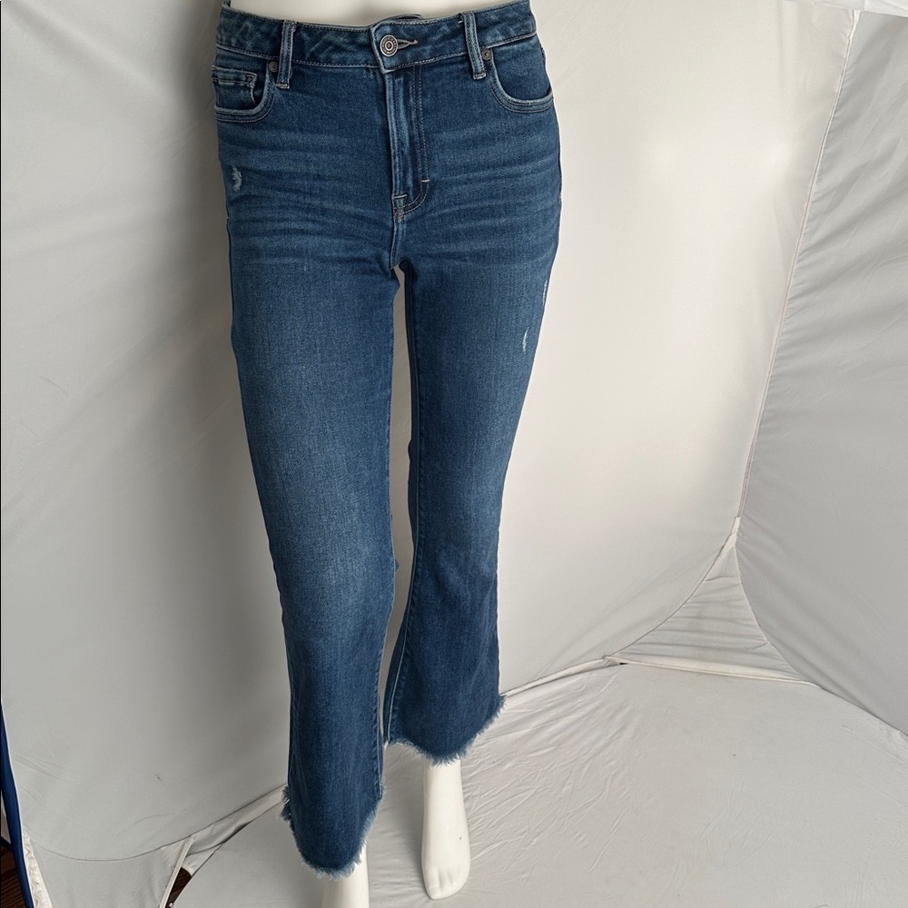 Hidden blue distressed flare jeans